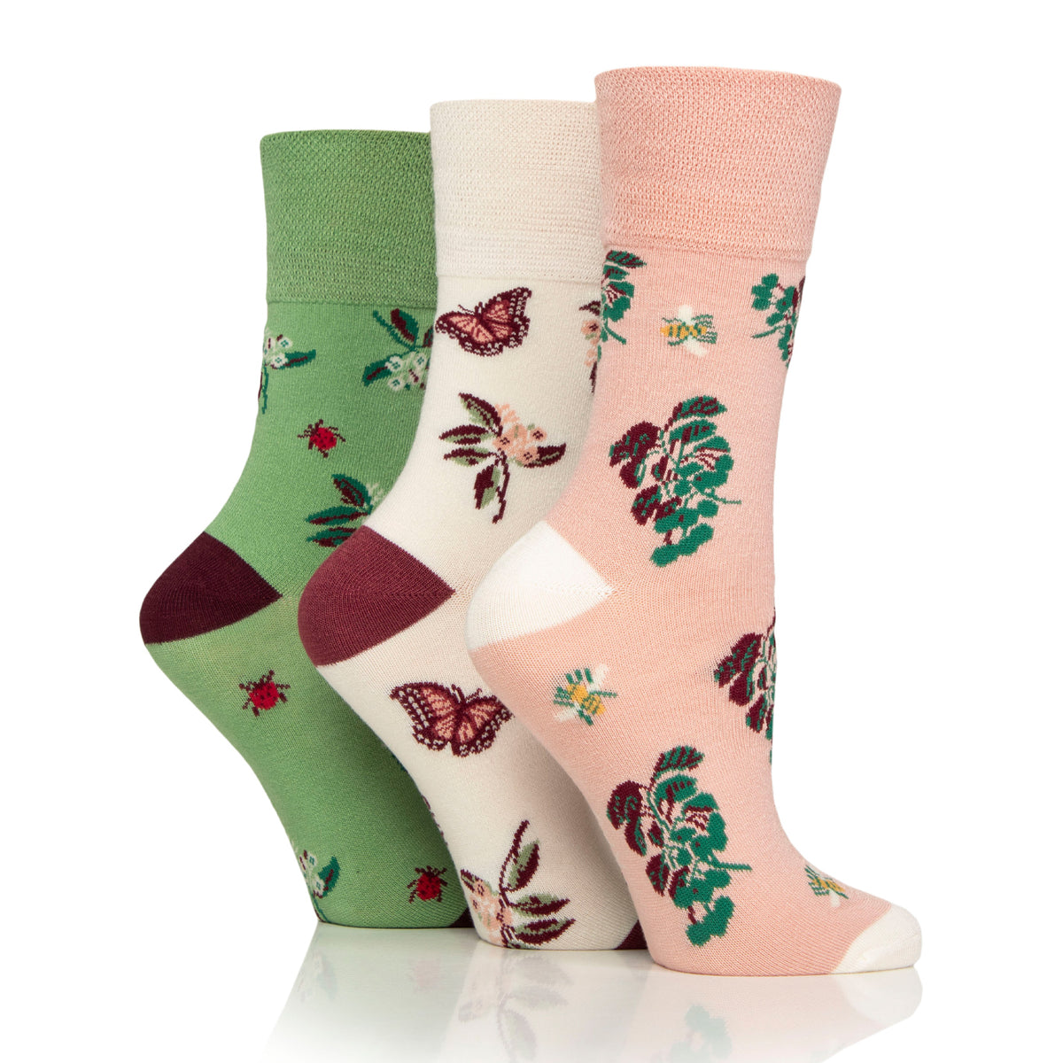 3 Paar Damen-RHS-Baumwollsocken – Blumenkontrast