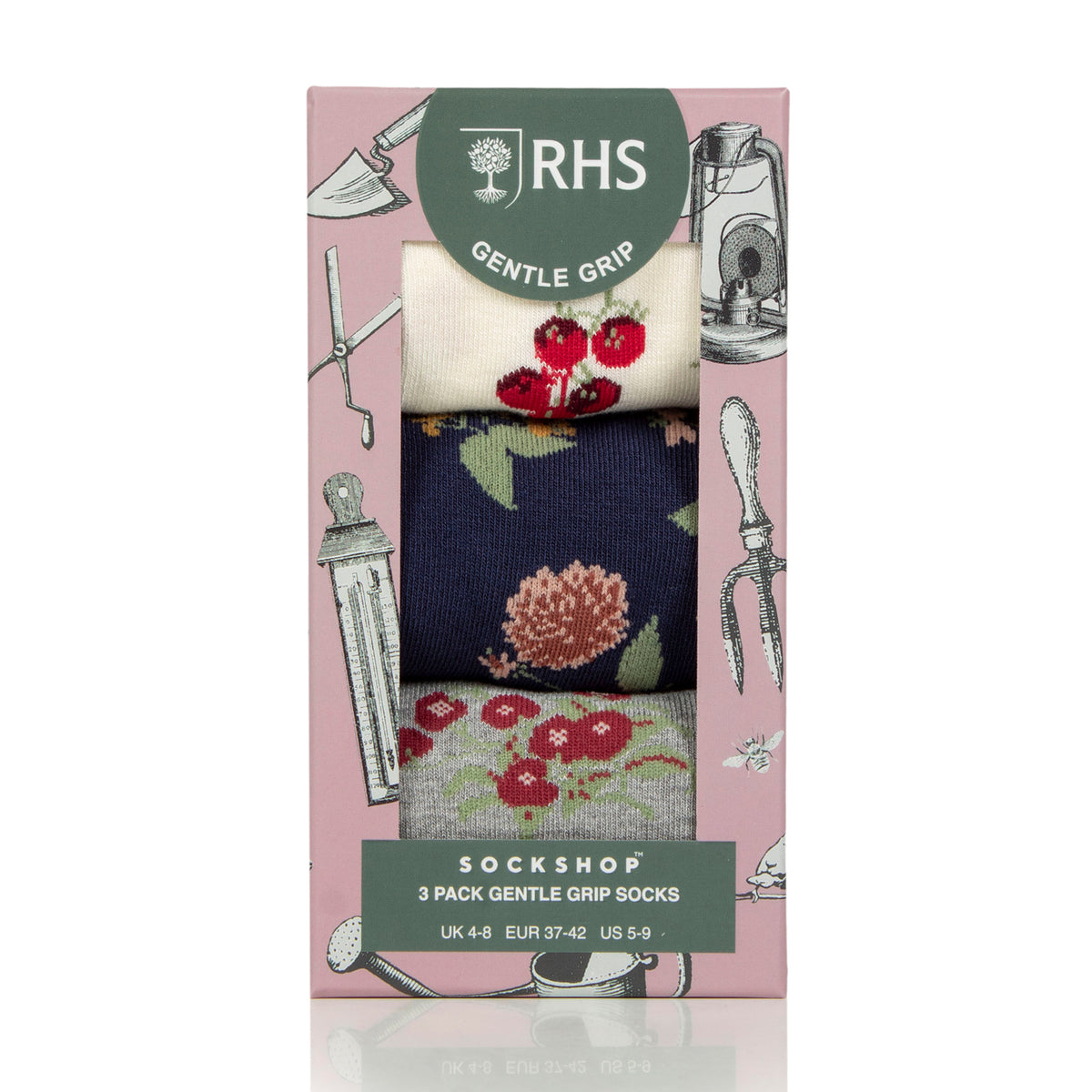 3 Paar Damen-RHS-Baumwollsocken – Blumenkontrast