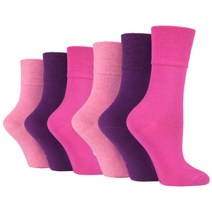 6 Pairs Kids Gentle Grip Cotton Socks - Pink/Purple