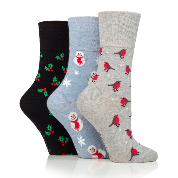 Pairs Ladies Fun Feet Christmas Socks Robin Mix - Main Image