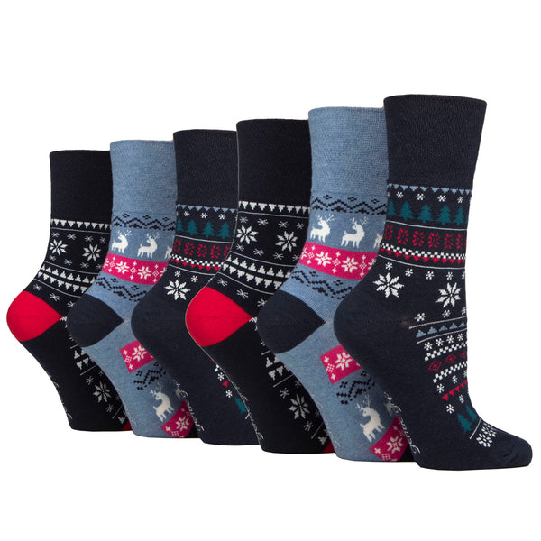 6 Pairs Ladies Fun Feet Christmas Socks - Mixed Patterns