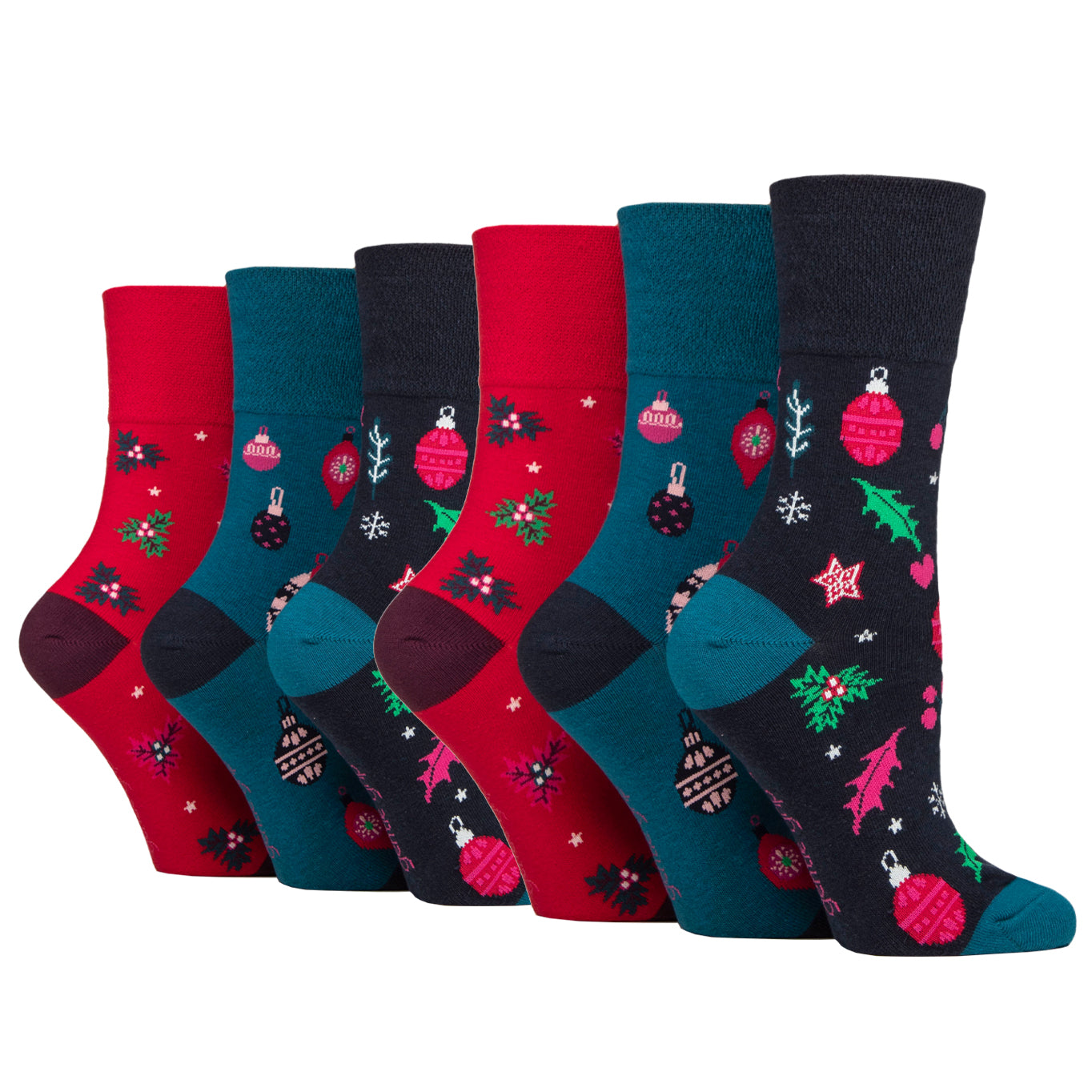 6 Pairs Ladies Fun Feet Christmas Socks - Merry and Bright