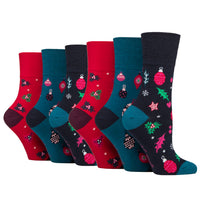 6 Pairs Ladies Fun Feet Christmas Socks - Merry and Bright