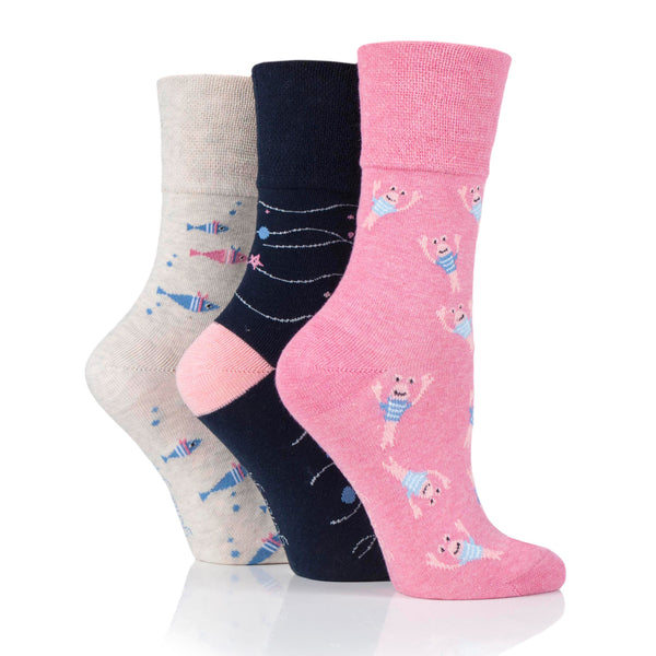 3 Pairs Ladies Fun Feet Cotton Socks - Seabed