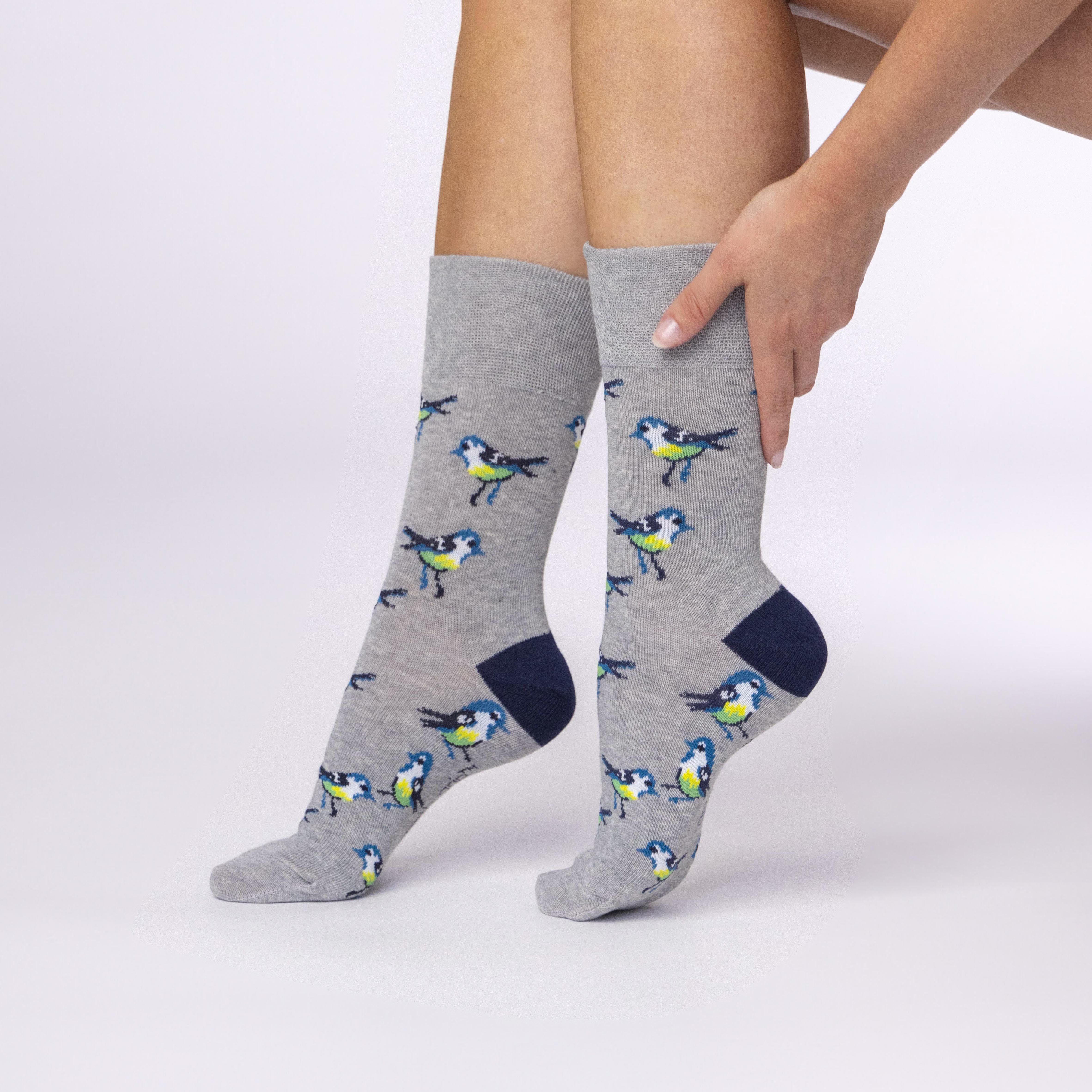 3 Pairs Ladies Fun Feet Cotton Socks - Love Birds Grey/Blue