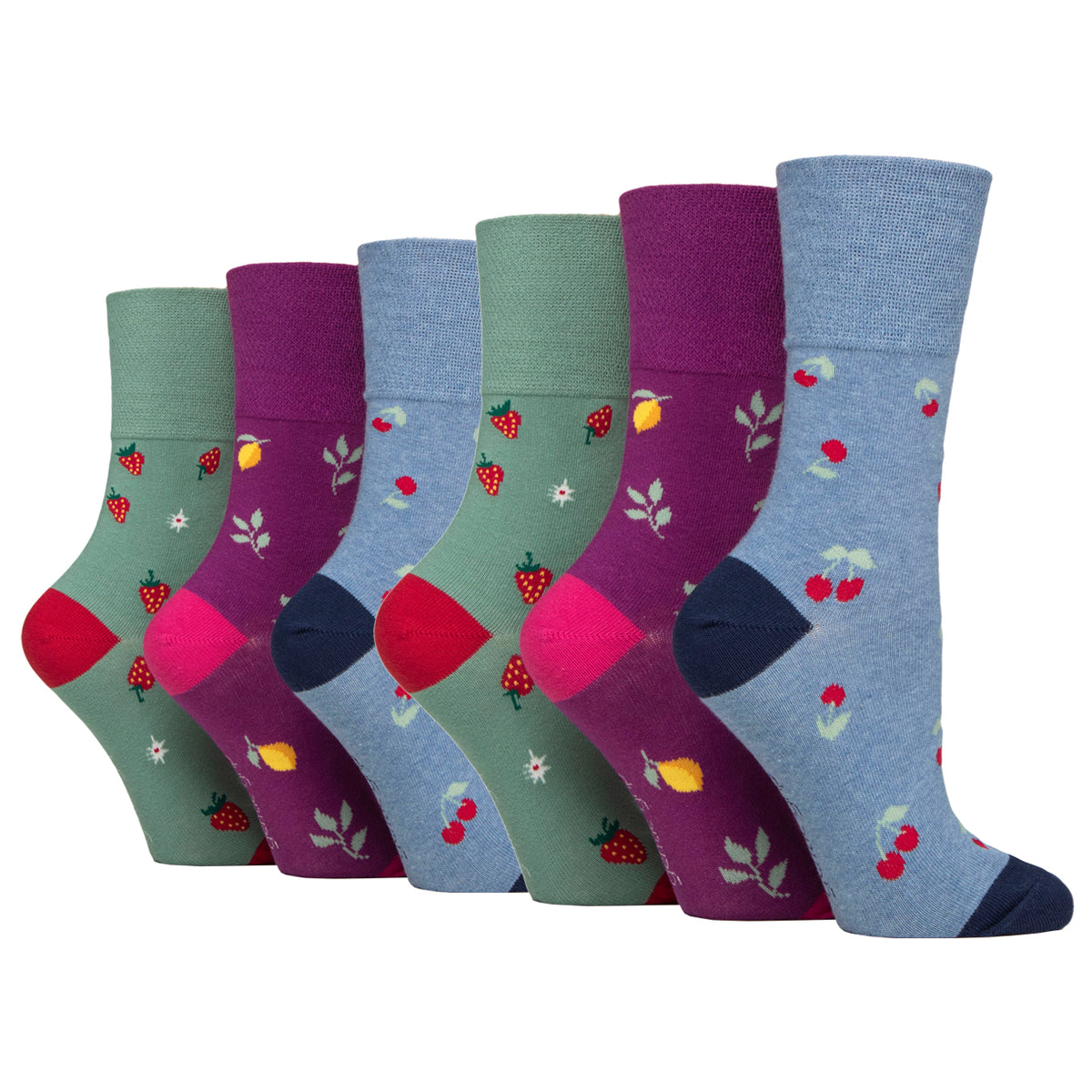 6 Pairs Ladies Fun Feet Cotton Socks - Fruits