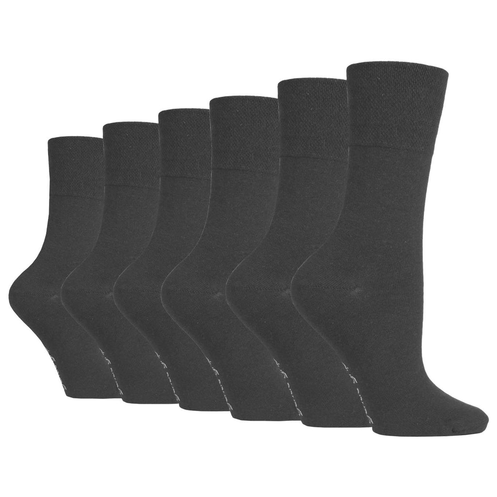 6 Pairs Ladies Gentle Grip Plain Cotton Socks - Charcoal