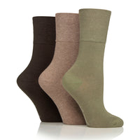 3 Pairs Ladies Plain Cotton Socks - Khaki Mix
