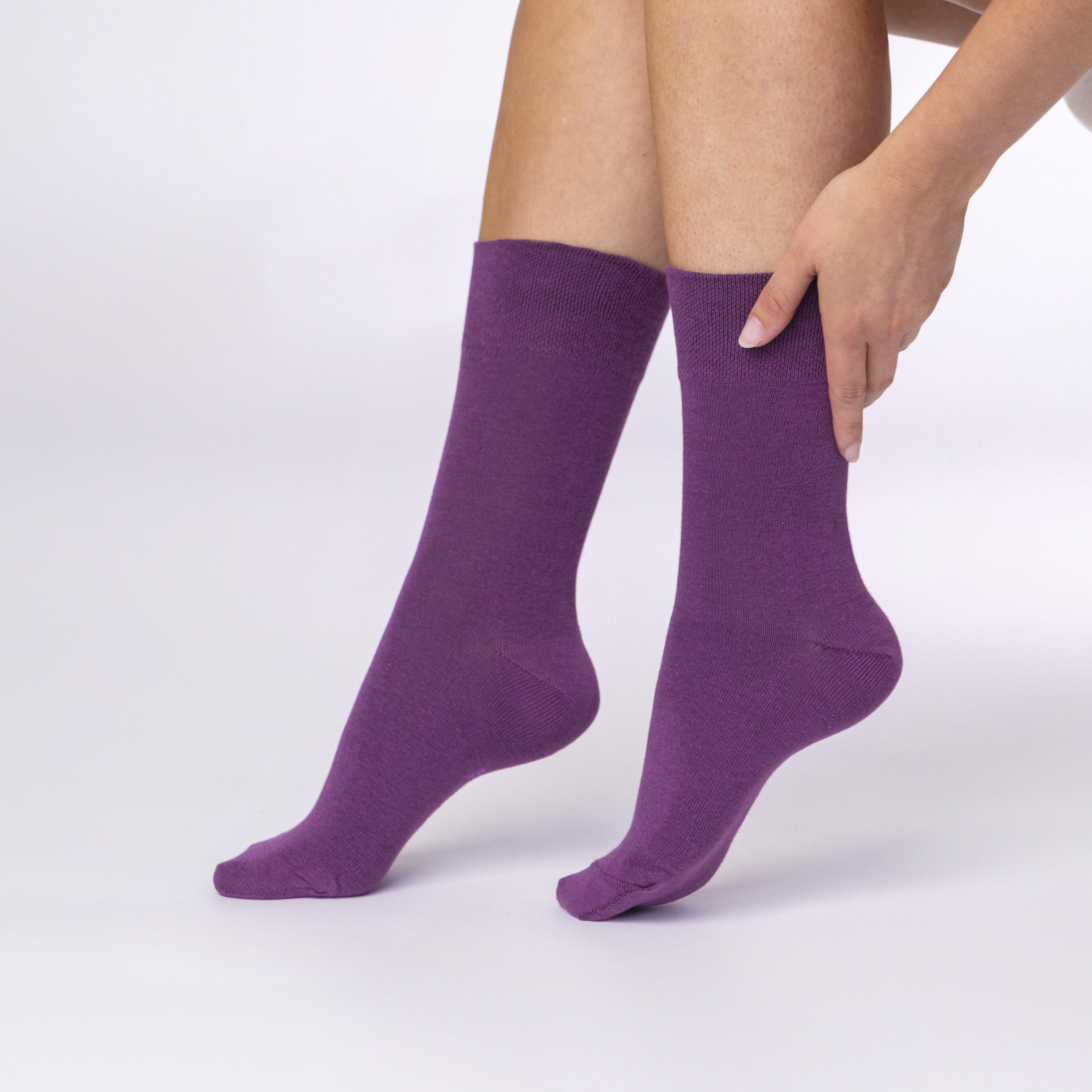 3 paires de chaussettes unies en coton pour femme - Rose/Violet