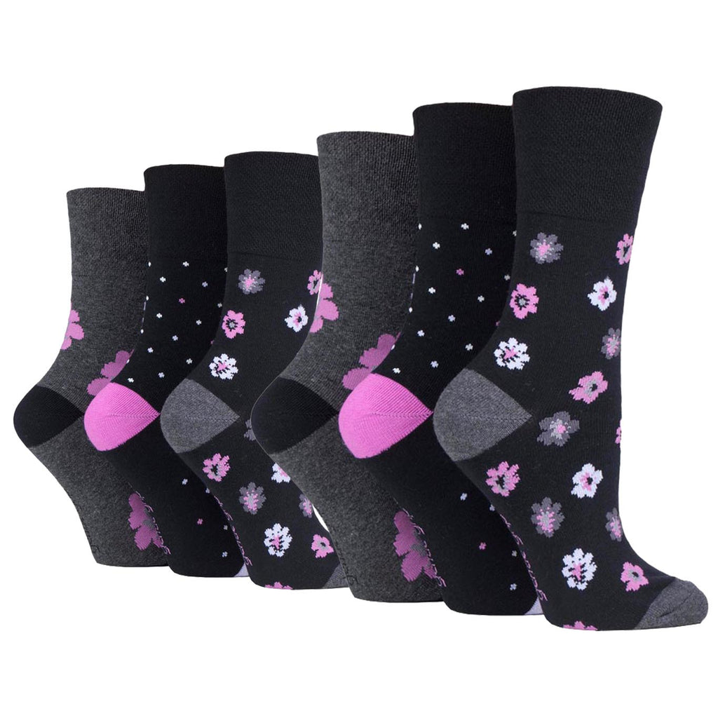 6 Pairs Ladies Gentle Grip Cotton Socks - Floral Enchantment