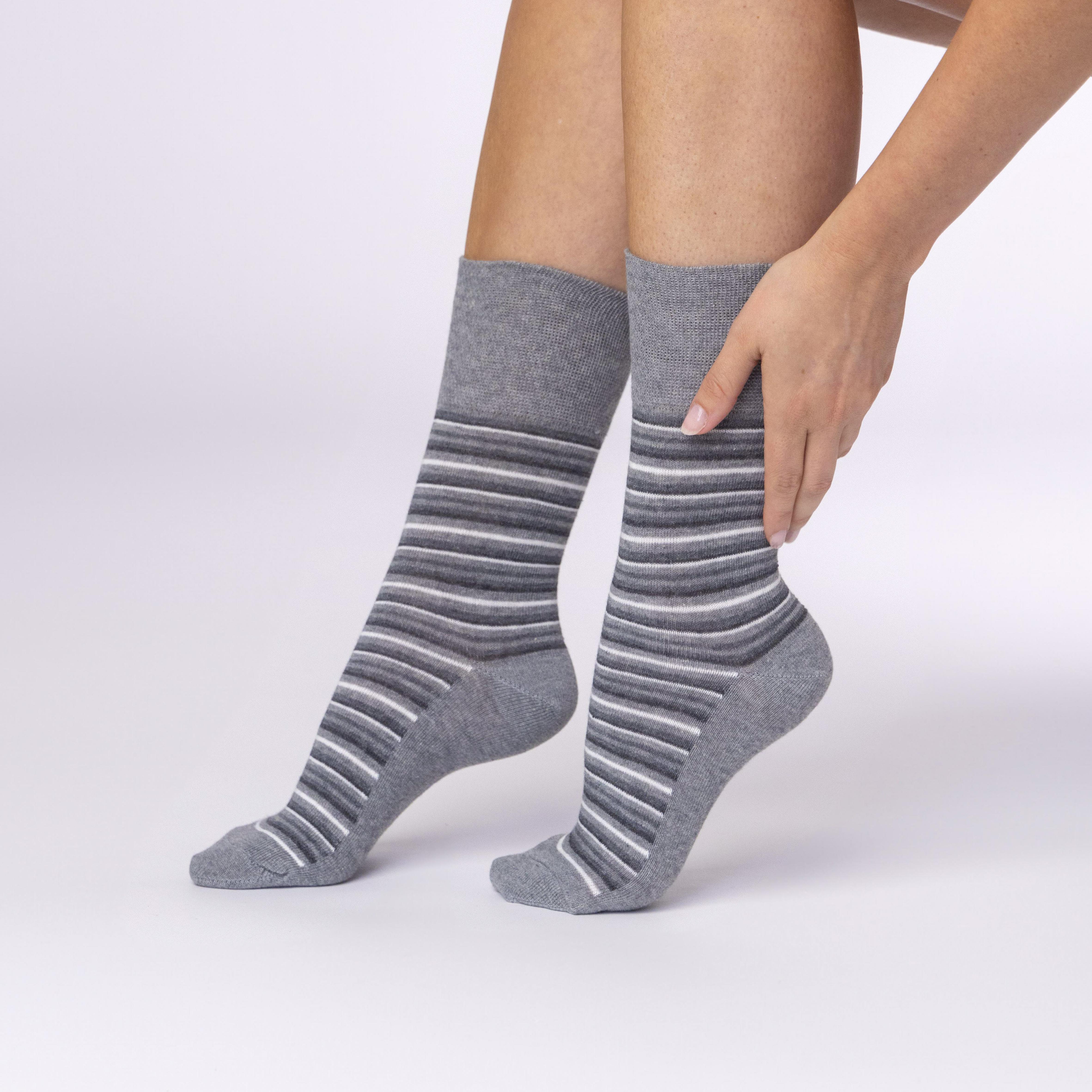 3 Pairs Ladies City Varied Stripe Cotton Socks - Grey