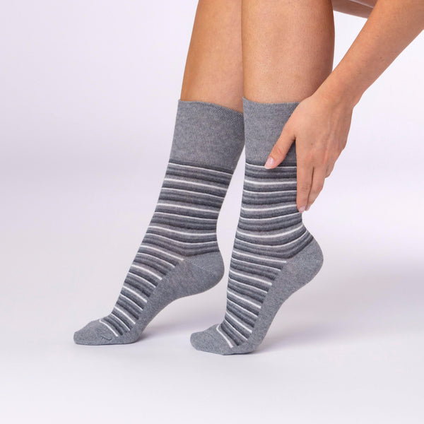 3 Pairs Ladies City Varied Stripe Cotton Socks - Grey