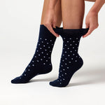 Load image into Gallery viewer, 3 Pairs Ladies Digital Dots Cotton Socks - Navy/Denim
