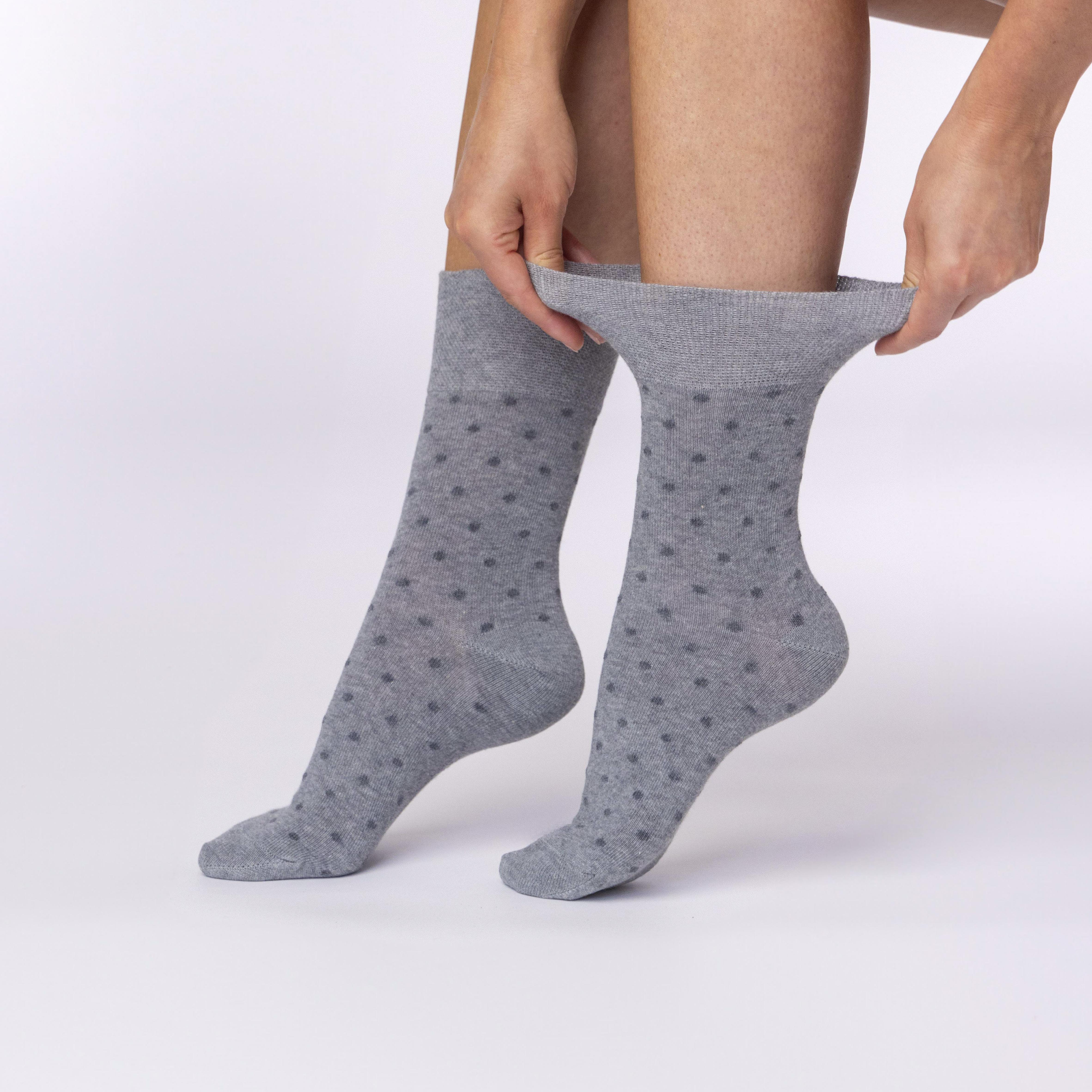 3 Pairs Ladies Digital Dots Cotton Socks - Charcoal/Grey