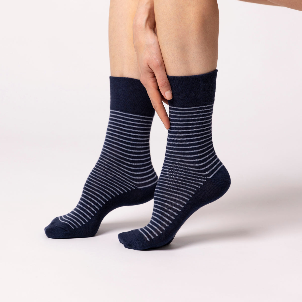 6 Pairs Ladies Varsity Stripe Cotton Socks - Denim