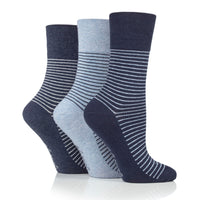 Lot de 3 paires de chaussettes en coton à rayures universitaires pour femme - Denim
