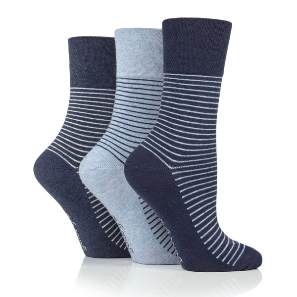 3 Paar Baumwollsocken mit College-Streifen für Damen – Denim
