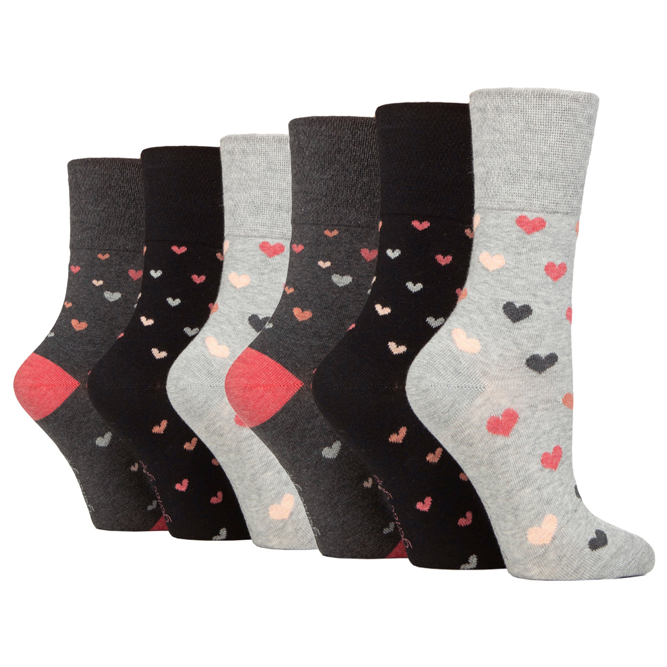 6 Pairs Ladies Cotton Socks - Queen Of Hearts