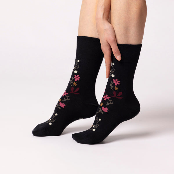 6 Pairs Ladies Cotton Socks - Floral Night