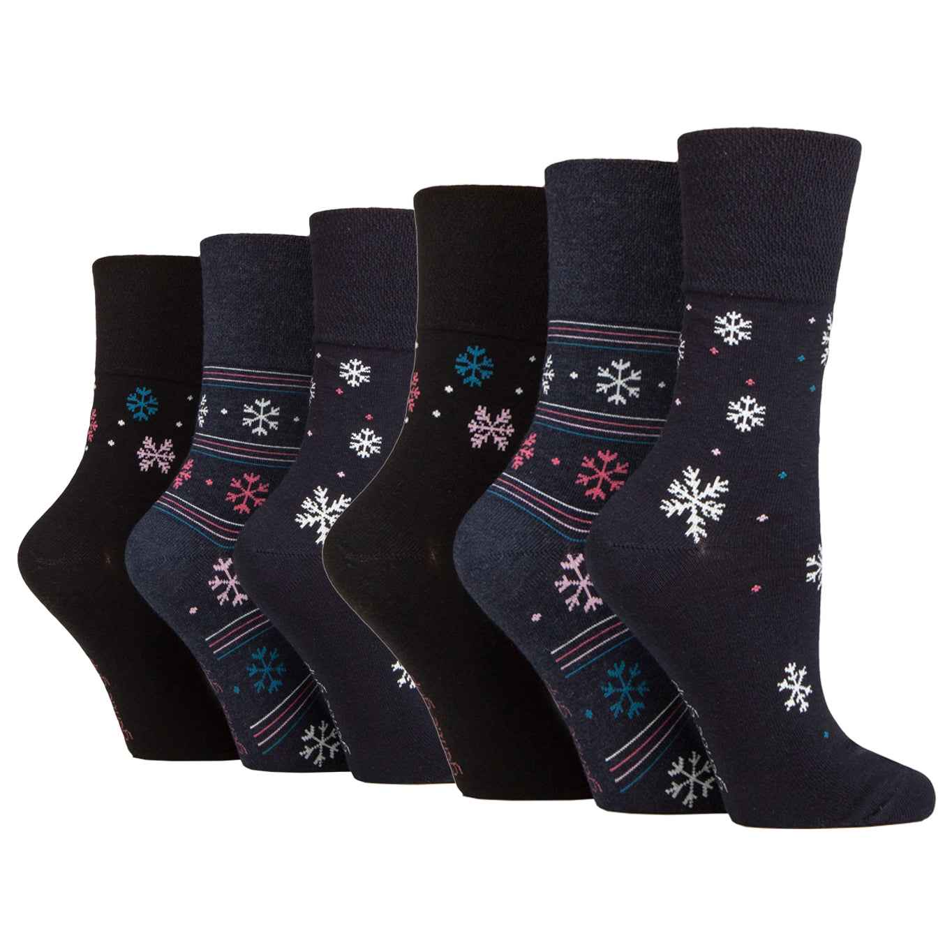 6 Pairs Ladies Gentle Grip Cotton Socks - Snowflake