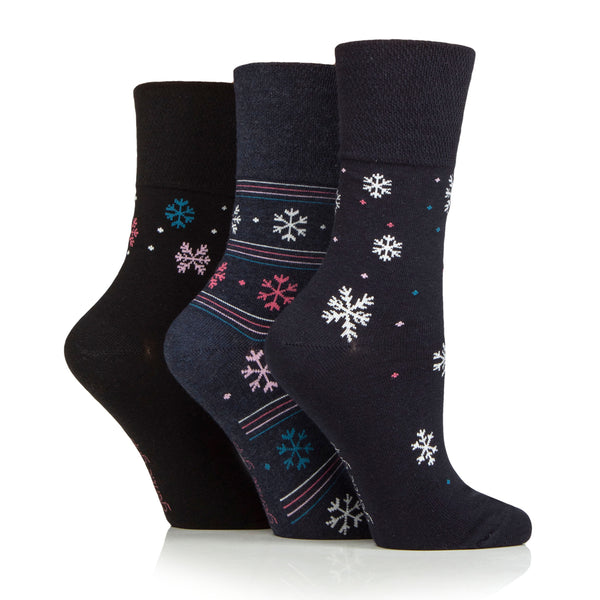 3 Pairs Ladies Cotton Socks - Snowflake
