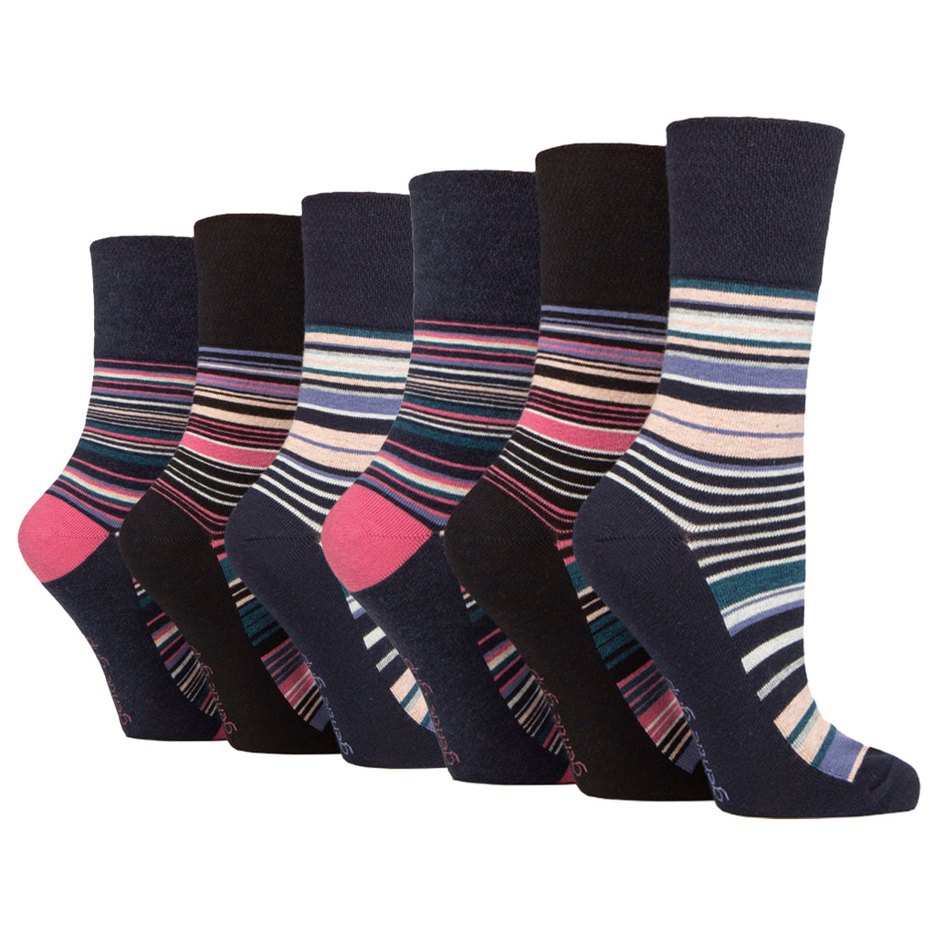 6 Pairs Ladies Gentle Grip Cotton Socks - Whimsy Stripes