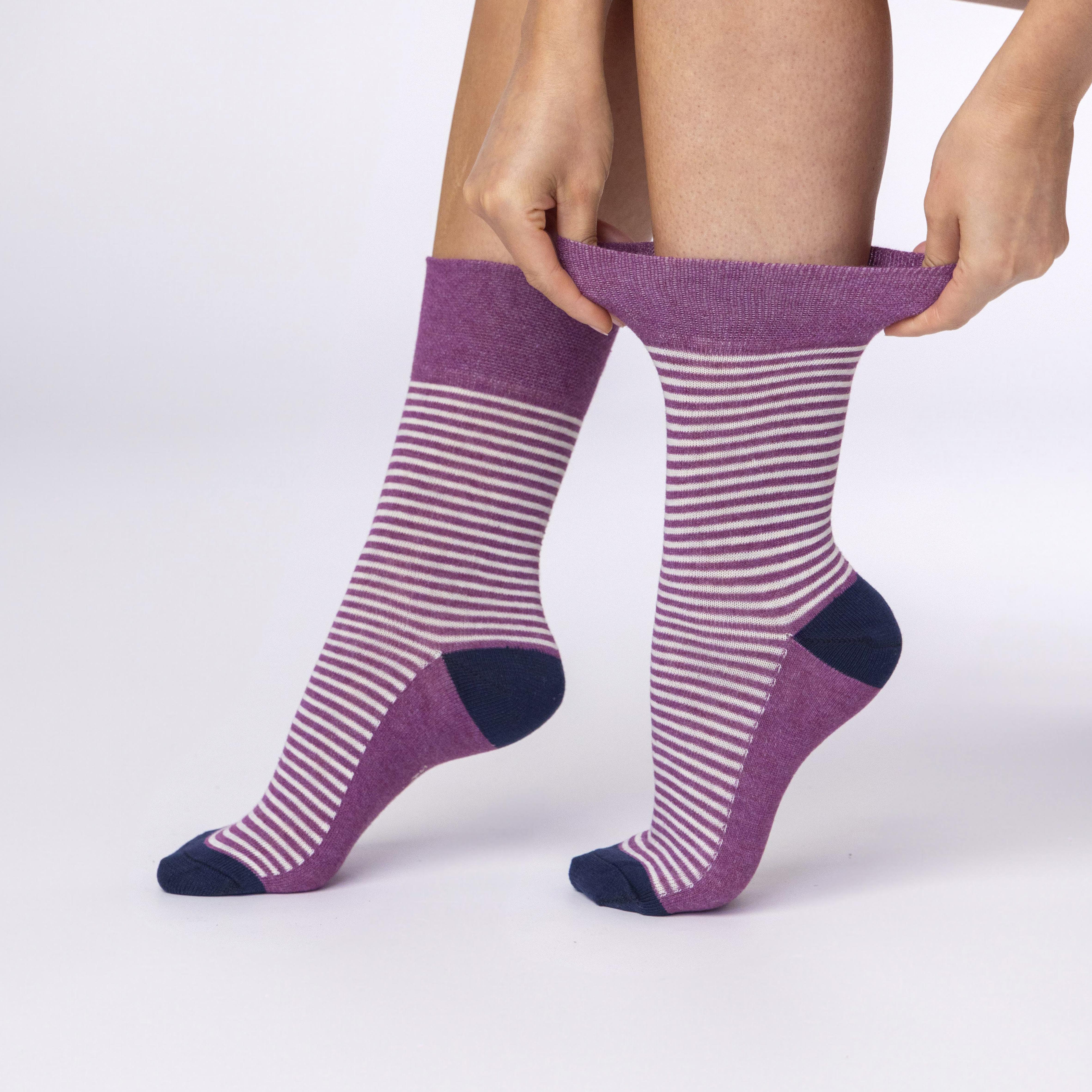 3 Pairs Ladies Cotton Socks - Embrace Mixed Stripe