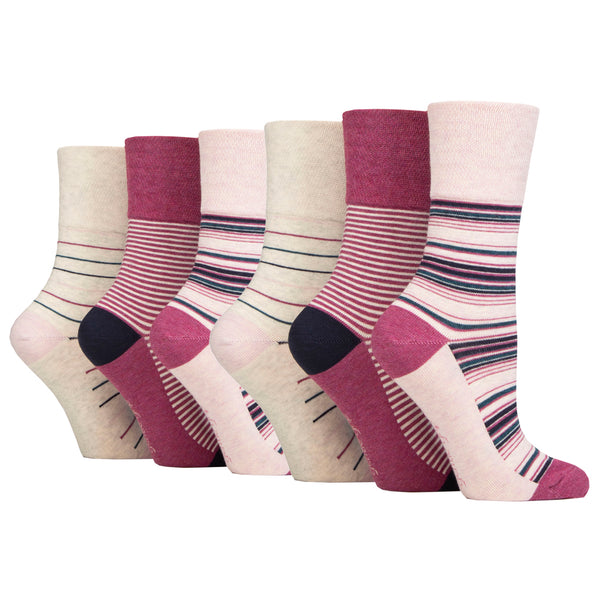 6 Pairs Ladies Cotton Socks - Embrace Mixed Stripe