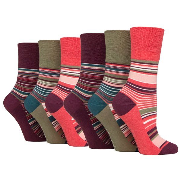 6 Pairs Ladies Cotton Socks - Wilderness Stripe