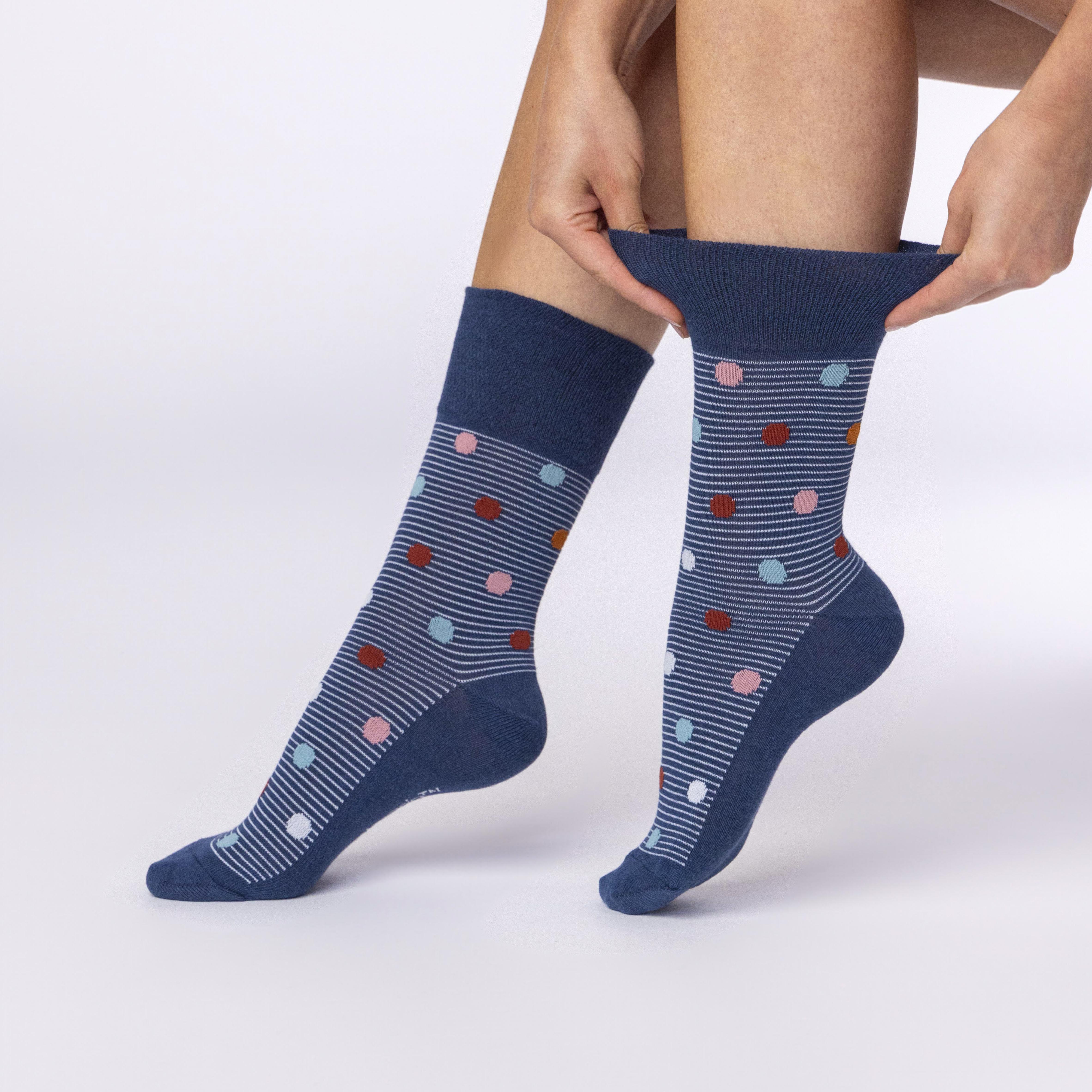 3 Pairs Ladies Cotton Socks - Heritage Spot/Stripe