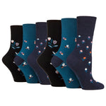 Load image into Gallery viewer, 6 Pairs Ladies Graceful Garden Cotton Socks -  Black/Navy Mix
