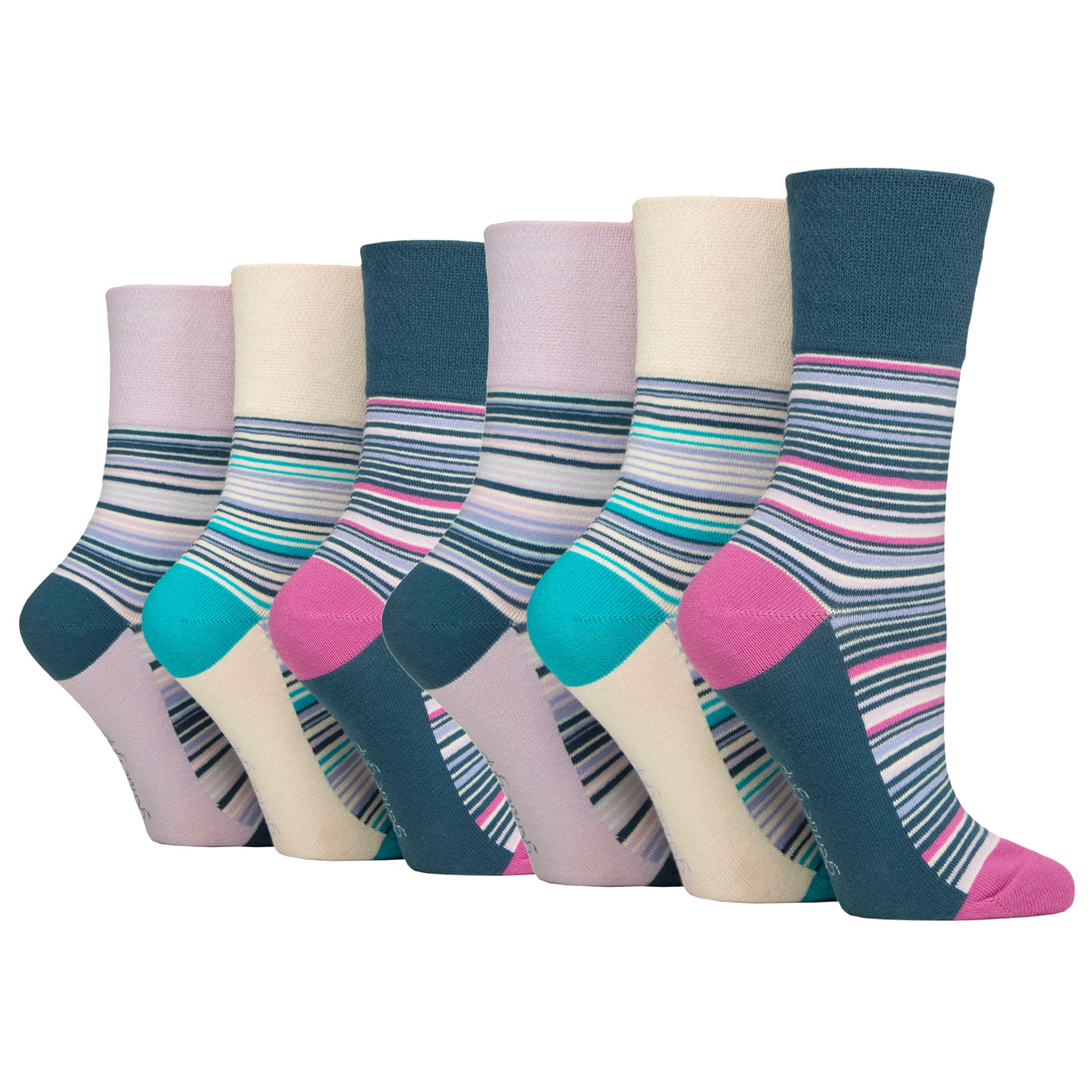 6 Pairs Ladies Cotton Socks - Flow Mixed Stripe