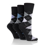 Load image into Gallery viewer, 3 Pairs Ladies Cotton Socks Argyle - Black
