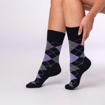 Load image into Gallery viewer, 3 Pairs Ladies Cotton Socks Argyle - Black
