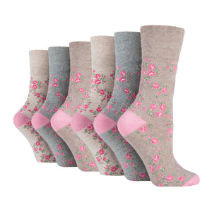 6 Pairs Ladies Plus Size 6-11 Gentle Grip Cotton Socks Vintage Rose
