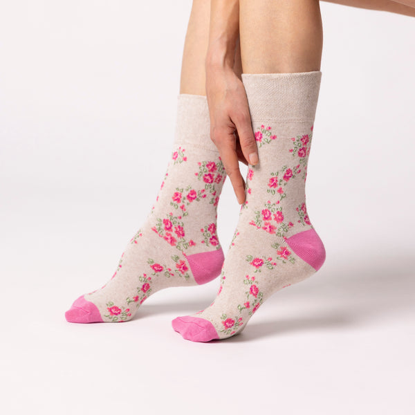 3 Pairs Ladies Plus Size Cotton Socks - Vintage Rose