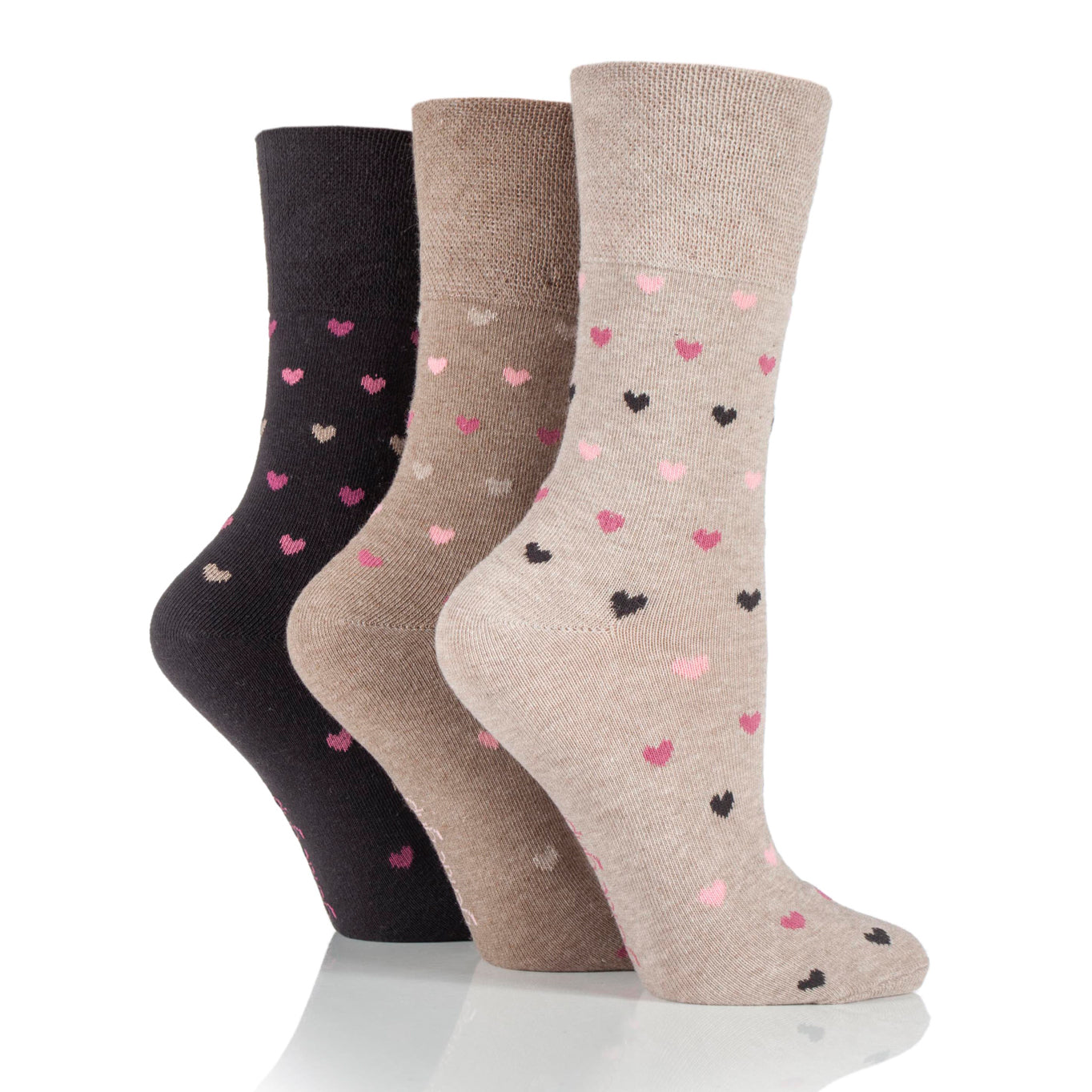 3 Pairs Ladies Cotton Socks - Brown/Natural