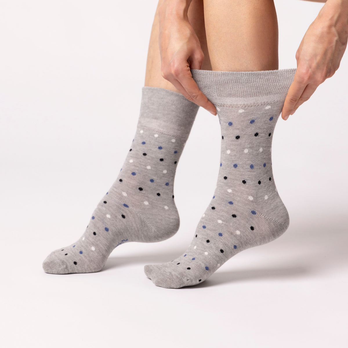 6 Pairs Ladies Cotton Socks - Denim Polka Dots