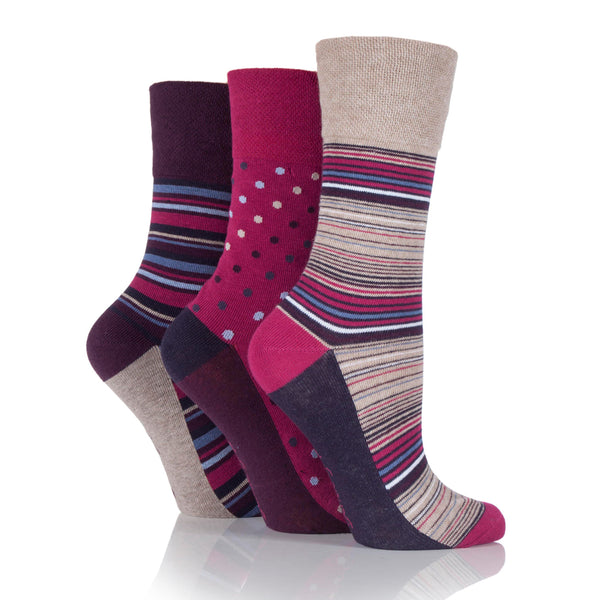 3 Pairs Ladies Cotton Socks - Neutral/Pink