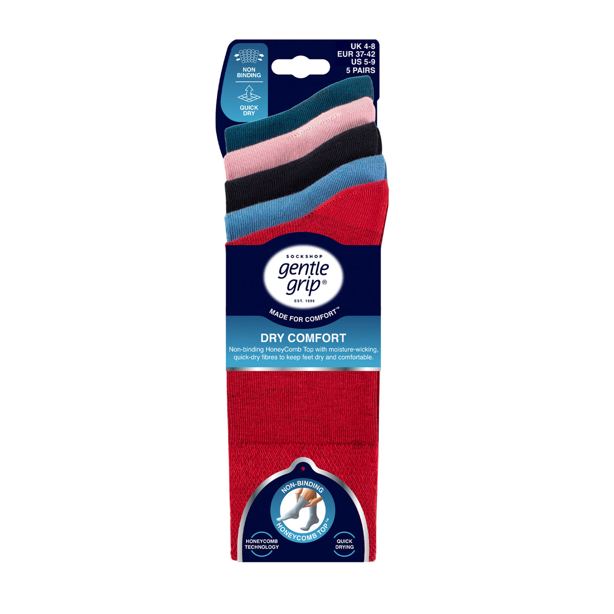 5 Pairs Ladies Dry Comfort Socks - Colour Bloom
