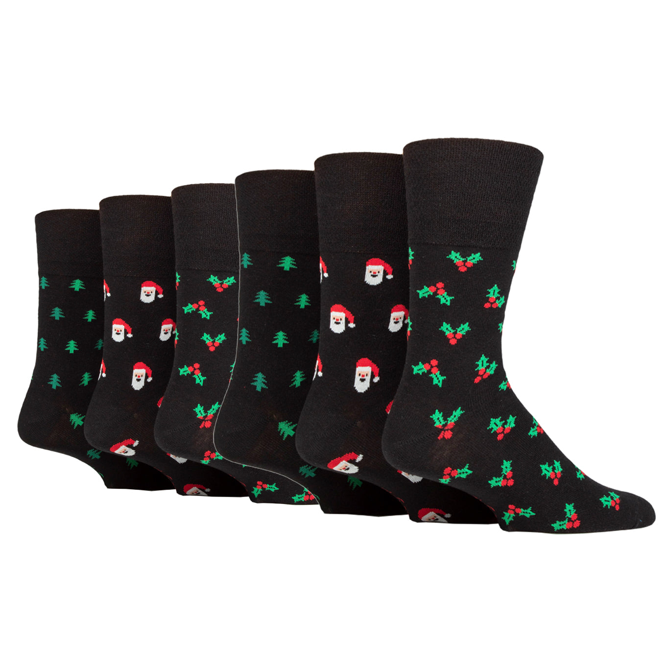 6 Pairs Men's Fun Feet Christmas Socks - Santa Mix