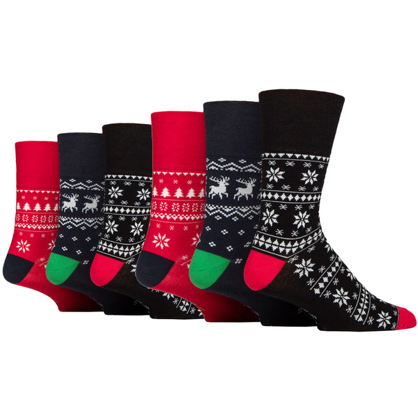 6 Pairs Men's Fun Feet Christmas Socks - Fairisle