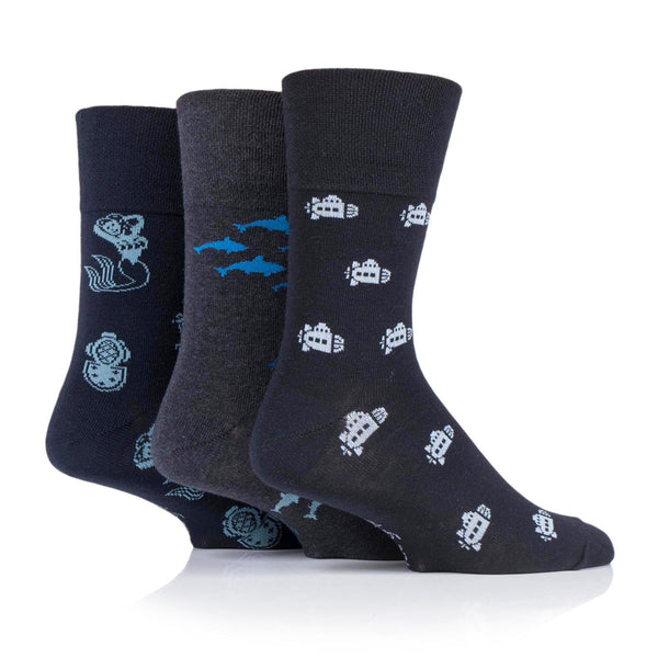 3 Pairs Men's Fun Feet Cotton Socks - Deep Sea