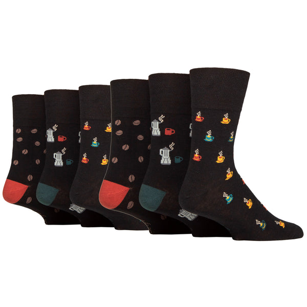 6 Pairs Men's Fun Feet Cotton Socks - Coffee