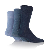 3 Pairs Men's Plain Cotton Socks - Blue Mix