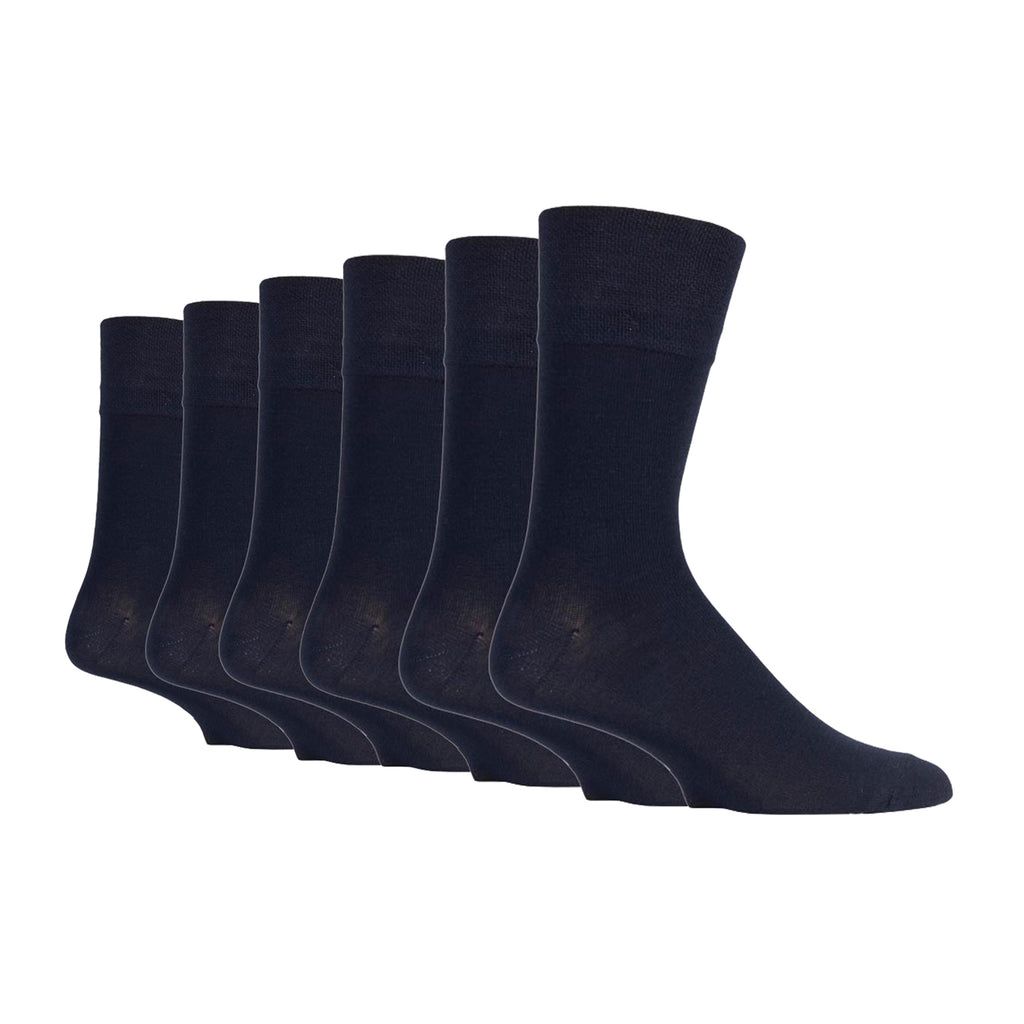6 Pairs Men's Gentle Grip Plain Cotton Socks - Navy