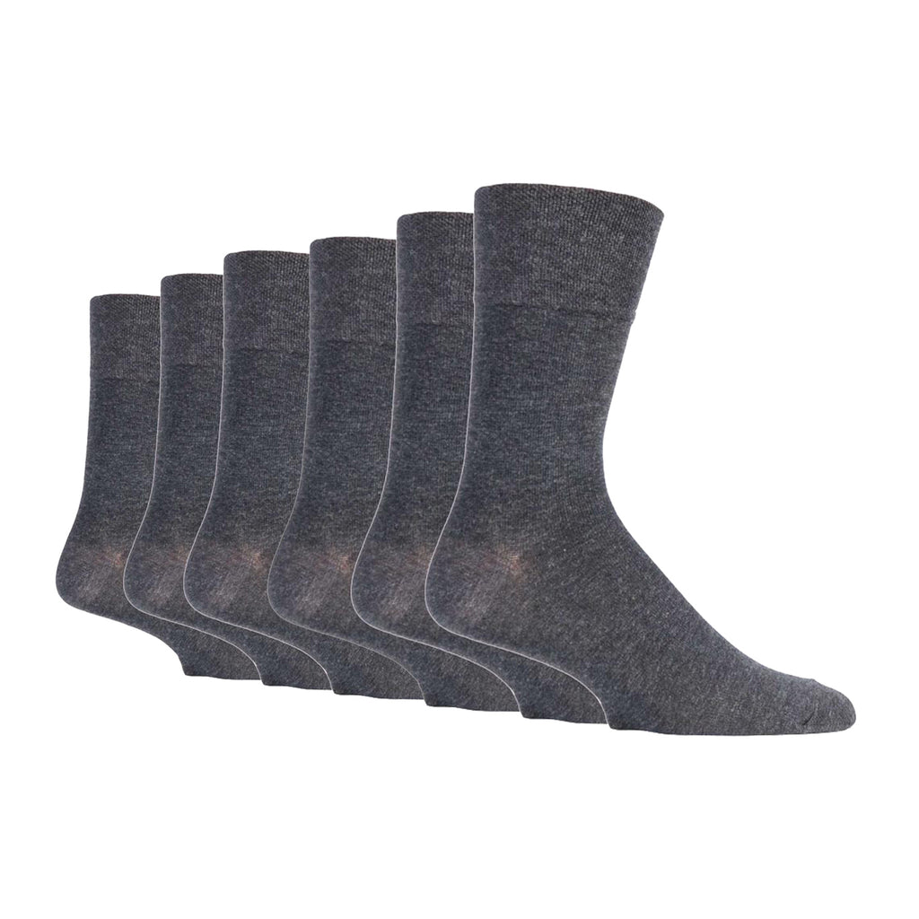 6 Pairs Men's Gentle Grip Plain Cotton Socks - Charcoal