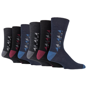 6 Pairs Men's Bigfoot Gentle Grip Cotton Socks - Black/Charcoal/Grey