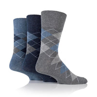 3 Pairs Ladies Plus Size Cotton Socks - Argyle Denim