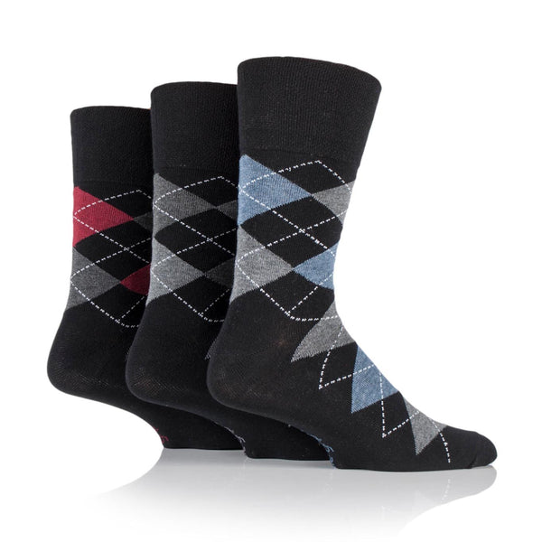3 Pairs Men's Bigfoot Cotton Socks - Argyle Black